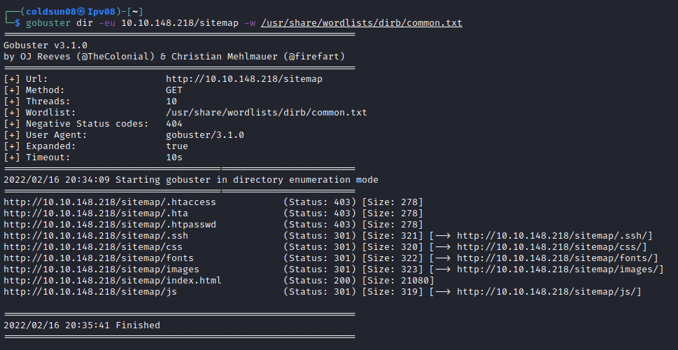 Gobuster sitemap